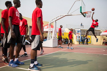 Basketball players train at a traning camp organised by Bismarck Biyombo, a famous basket ball player of Congolese origin. Every year he organises basketball training camps in Goma, Kinshasa and Lubum...