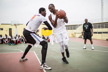 Basketball players train at a traning camp organised by Bismarck Biyombo, a famous basket ball player of Congolese origin. Every year he organises basketball training camps in Goma, Kinshasa and Lubum...