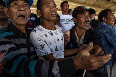 During a preliminary round of the 'Regional Police Chief Cup 2019', men get excited while watching a horse race from the grandstand. Although officially illegal in Indonesia many of the spectators, ho...