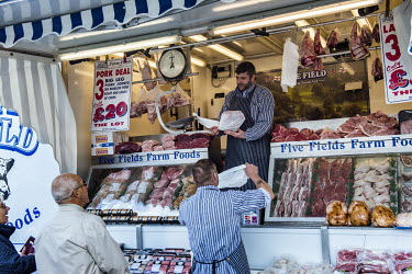 The butcher's stall in Boston's twice-weekly market.   In the 2016 referendum on Britain's membership of the EU, the Boston district produced the highest pro-Brexit vote, 75.6% per cent of the popul...