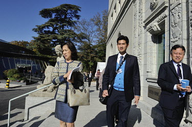 Diplomats leaving a meeting of the General Council at the WTO (World Trade Organisation) headquarters.  The World Trade Organisation has 164 members, and in theory, negotiates and regulates global t...
