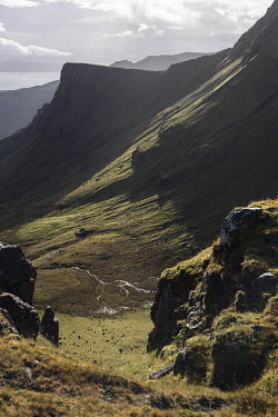 Looking south on the Trotternish Ridge near Lealt on the northern section of the Skye trail.