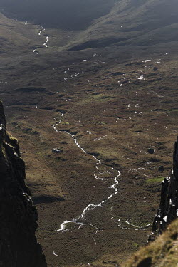 Looking down from the Trotternish Ridge near Lealt on the northern section of the Skye trail.