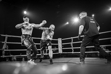Lucas Marshall, from Brazil, launches an attack during his victorious bout against Latvian Tadas Ruzga at the Ultimate Bare-Knuckle boxing competition at Manchester's Bowlers Exhibition Centre, Old Tr...