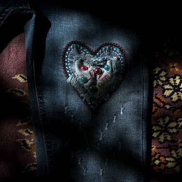 Embroidery on a pair of jeans that was done by Mona, a young female Syrian refugee. Mona was forced into an abusive marriage with an older Turkish man for money, which is an extremely common scenario...