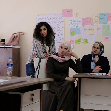 Syrian women attend a workshop in the offices of the charity Zenobia, set up by Ahlam al-Milaji, a Syrian woman who set up the organisation to work with Syrians of all backgrounds living in Turkey.