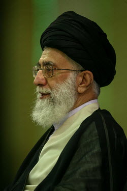 Supreme leader Ayatollah Ali Khamenei delivers a speech.