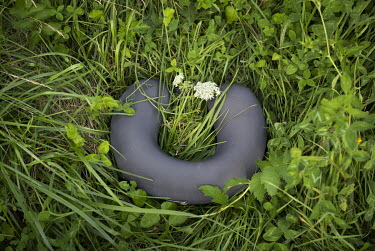 A neck pillow left behind at a point popular with asylum seekers making the illegal crossing from the US into Canada.
