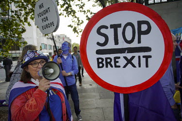 Anti-Brexit protesters on the Peoples' Vote March demonstration walk to the Houses of Parliament in Westminster. An estimated 1 million people took part in the event, protesting against Boris Johnson'...