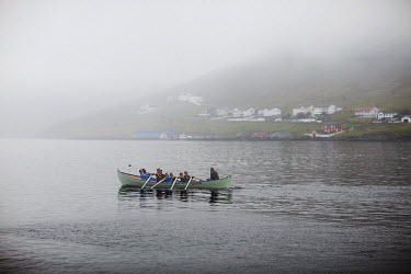 A rowing team from Fuglafjordur prepares for the national rowing championship.