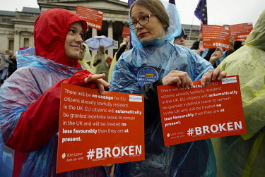 Campaigners from @the3million, a group that campaigns for EU citizens' rights in the UK and for UK citizens' rights in the EU after Brexit, gather in Trafalgar Square in the rain to make their case we...