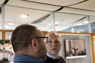 Jaroslaw Kurski (right), vice editor-in-chief of Gazeta Wyborcza, the largest opposition newspaper in Poland, during the daily meeting at the newspaper's headquarters.