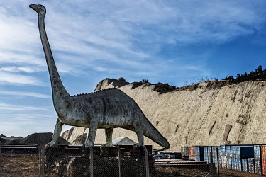 A model dinosaur outside a dinosaur fun park set up near a site where dinosaur tracks were discovered at the 'Fabrica National de Cemento' cement factory. Now the largest collection of dinosaur footpr...