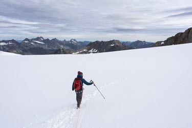 Alpinists on their way to the summit of Wildspitze, the highest peak of Austrian Tirol, at 3774 metres.