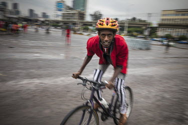 A cyclist takes part in a sports event in Meskel Square, organised by the city administration.