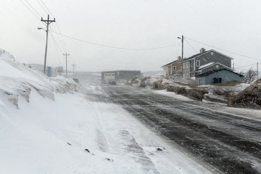 A snow storm rages over an icy West Street, the major road that crosses the remote town of St. Anthony.