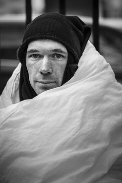 Julien, on day 22 of his hunger strike for Extinction Rebellion's three demands, outside Conservative Party HQ.