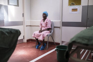 Sahura Mussa waits to be anaesthetised by nurse Madina Daniel Camila ahead of her cataract surgery at the Nampula Hospital.