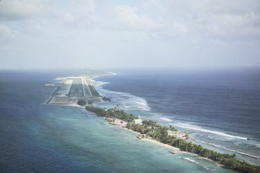 An areal view of Majuro International Airport, which is located on Majuro Atoll in the Republic of the Marshall Islands.