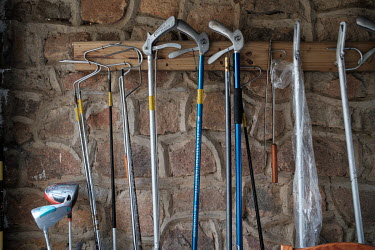 Snake hooks and tongs at the home of snake expert, Thea Litschka-Koen, near Mhlume. Litschka-Koen temporarily keeps and milks a collection of highly-venomous snakes including snouted cobras, Mozambiqu...