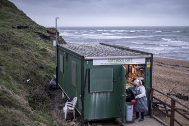 The 'Soft Rock Cafe', which offers hot drinks and snacks to weary fossil hunters on Charmouth Beach.