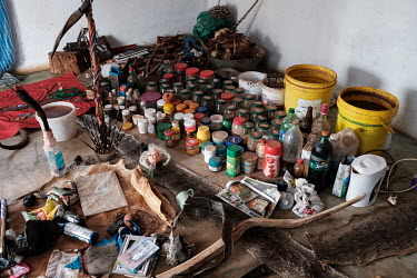 Medicines at the home of Norman Ngcamphalala, a traditional healer. He claims to be able to heal all snakebites. He asserts, however, that the black mamba is the only really dangerous snake, and that...