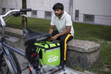 Uber Eats delivery driver Dhruvil Patel, a migrant from India, in central Warsaw.