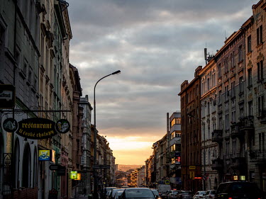 The sunsets over Konevova Street in Zizkov.