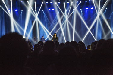 Lebanese singer Hiba Tawaji on stage at the King Fahad cultural centre where the Kingdom's first women only concert was staged.