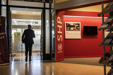A display area showing planned works for the Strategic Heritage Plan, a US$878 million (GBP 678 million) project to renovate and modernise the UN's European headquarters, around the Palais des Nations...