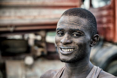 A construction worker at the building site for a new Ebola virus treatment centre (CTE).