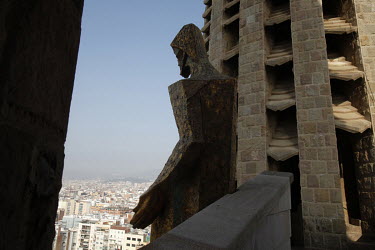 A sculpture at the top of the Basilica de la Sagrada Familia.