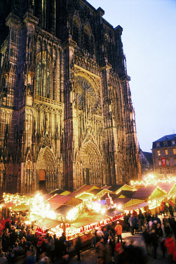 A Christmas market outside Notre Dame Cathedral.