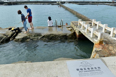 Dog lovers bring their furry friends to the specialised 'Pet Swimming Pool', one of the protected seawater pools at Heping Island Park on Taiwan's northeast coast.