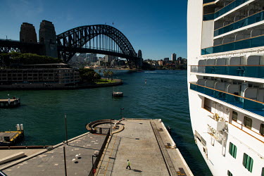 The Ruby Princess Cruise ship, moored in Sydney Harbour with the Harbour Bridge in the background. Almost 2,700 passengers were allowed to leave the ship at Sydney Harbour, but a week later more than...
