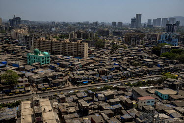 An ariel view of the Dharavi district, India's largest slum, where almost one million people are densely packed together in a two square km area.