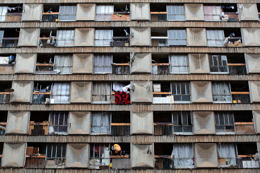 An apartment block in Hillbrow where residents are confined to their homes, accept in a limited number of circumstances, during the coronavirus lockdown.