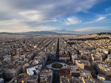 An aerial photo central Athens near Omonia Square during the coronavirus lockdown.