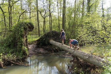 Billie and Suzanne crossing a stream in the De Pont forest in Schilde.  When Belgium followed much of the rest of the world into lockdown, Nick Hannes, like many Panos photographers, found himself una...