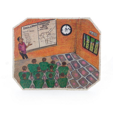 A painting showing sexual education in a classroom. A gift from a street worker in a slum in Kampala, Uganda, 2013.