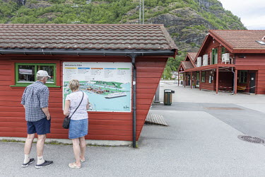 Kjell and Karin Fiskebekk have a stroll in the empty centre of Flam.