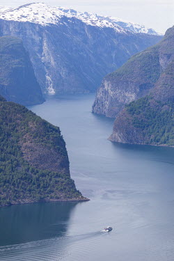 The electric ferry Vision of the Fjords sailing what is normally the popular route between Flam and Gudvangen in Sognefjordenon. Tourism in Norway has almost come to a complete stop as a result of the...