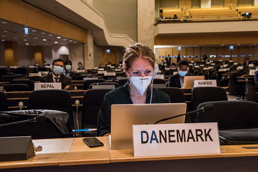Socially distanced diplomats, wearing face masks, at the UN Human Rights Council, which was meeting for the first time since the pandemic lockdown suspended work almost exactly three months earlier. H...