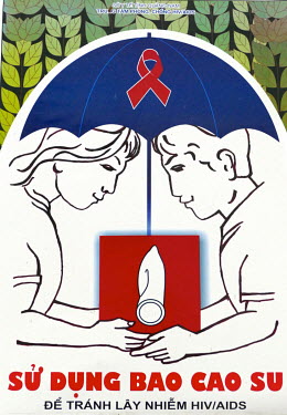A poster at the Dong Giang District Health Centre recommending the use of condoms as an HIV/AIDS preventative.