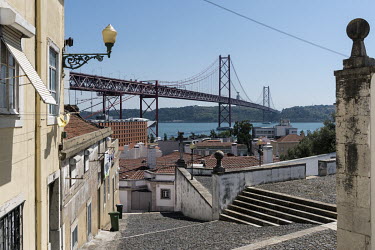 The Ponte 25 de Abril (25th of April Bridge), a suspension bridge connecting Lisbon to the municipality of Almada on the left (south) bank of the Tagus River.