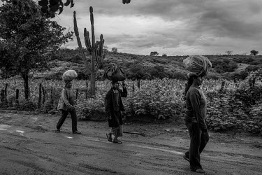 Women walk along a road in the rural area of Piaui state, one of the poorest regions of Brazil. For most of the population, getting food and water is a daily challenge. With no alternative income, man...