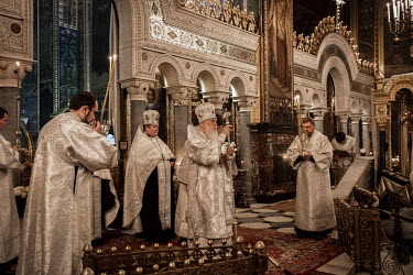 Patriarch Filaret, who set up the Kiev Patriarchate and was heavily involved in the spilt between the Russian and Ukrainian Orthodox Churches, conducting a service in Kiev's Volodymyrsky Cathedral.