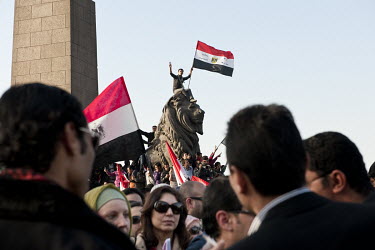 People gather at the Kasr el Nil Bridge on the first anniversary of the 25 January Revolution to demonstrate against the power of the Supreme Council of the Armed Forces SCAF and its chief Tantawi.