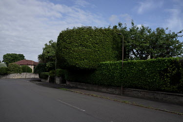 An overhanging hedge complex in Cramond.  Hedges offer increased privacy, isolating the homeowner and emphasising the division of public and private space. Where boundaries between properties meet we...