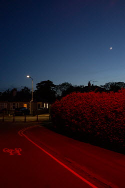 A sodium light casts a red glow on a hedge in Craigleith.  Hedges offer increased privacy, isolating the homeowner and emphasising the division of public and private space. Where boundaries between pr...